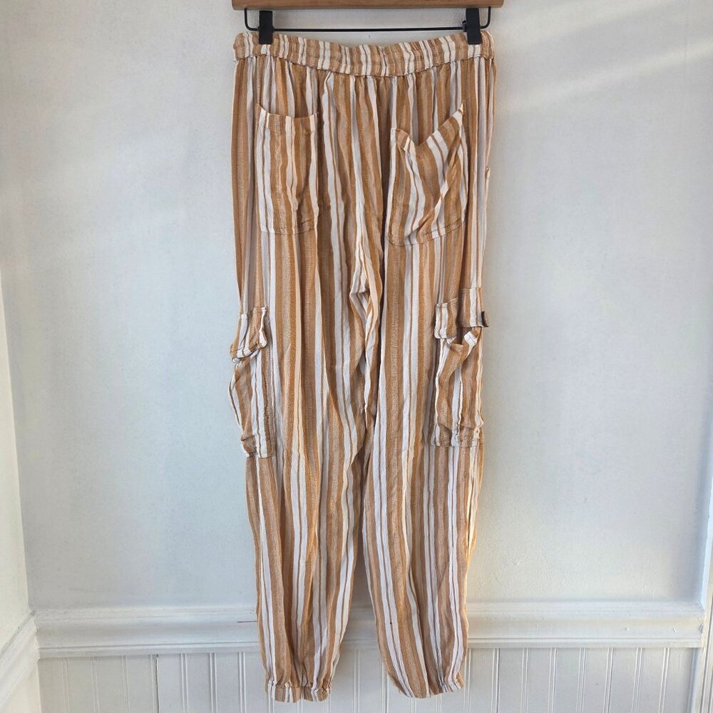 Angie Beachy Striped Pull-On Pants Cargo Joggers Eastic Waist Women's M - Picture 2 of 8